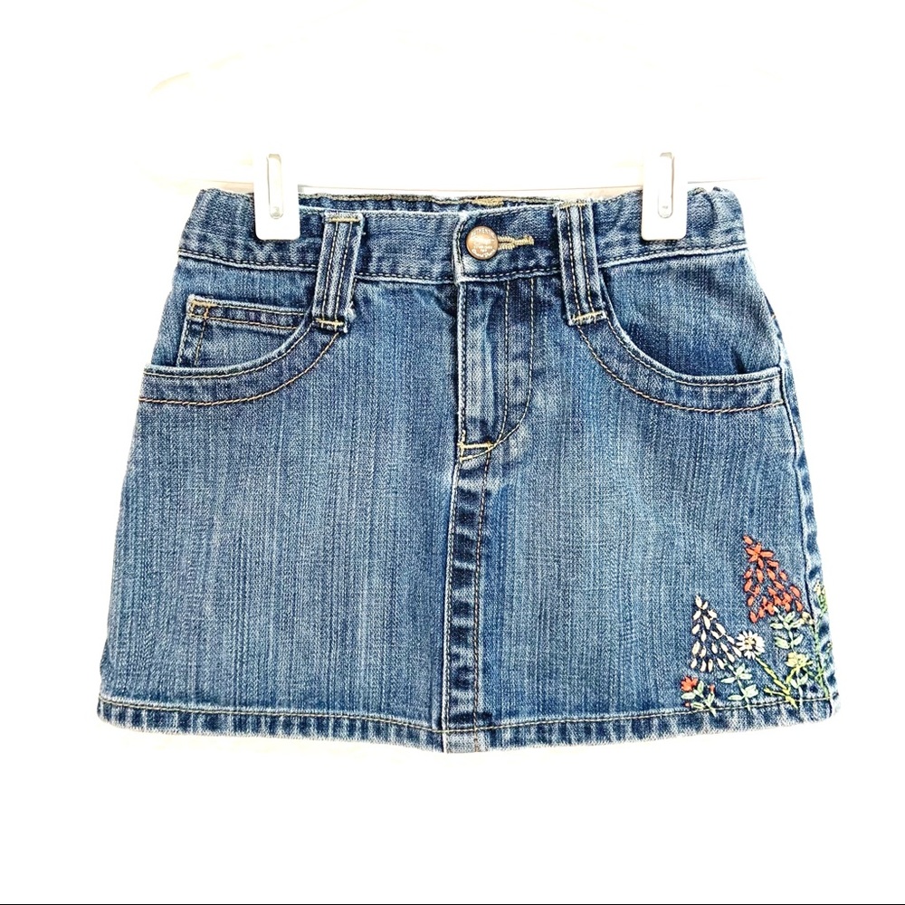 Baby GAP Blue Jean Skirt Flower Butterfly Embroidery Zipper Adjustable Denim, 4T